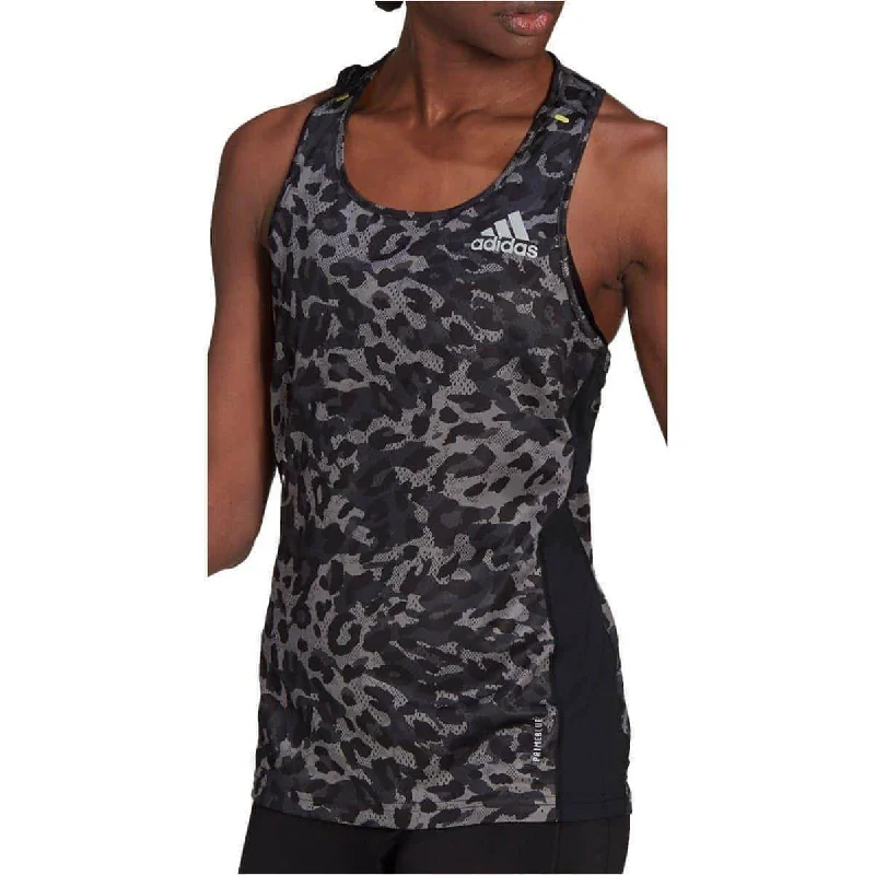 women's t-shirts simple -adidas Fast Graphic Womens Running Vest Tank Top - Grey