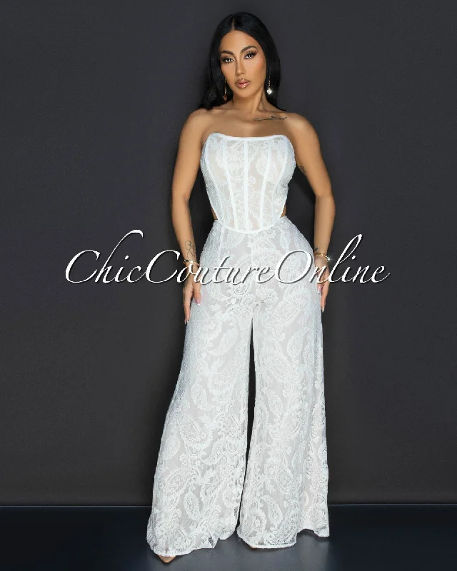 Ayane Off-White Lace Bustier Jumpsuit