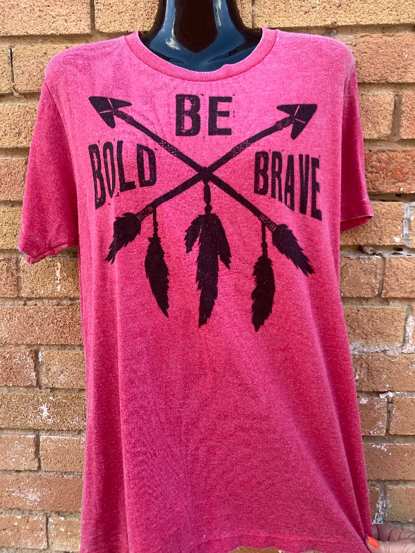 women's t-shirts with U-neck -Be Bold Be Brave Red Acid Wash T-Shirt