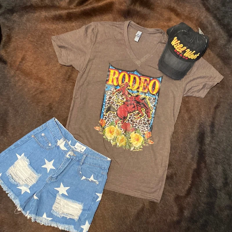 women's t-shirts vintage -Rodeo Bucking Bronc V-neck  T-shirt