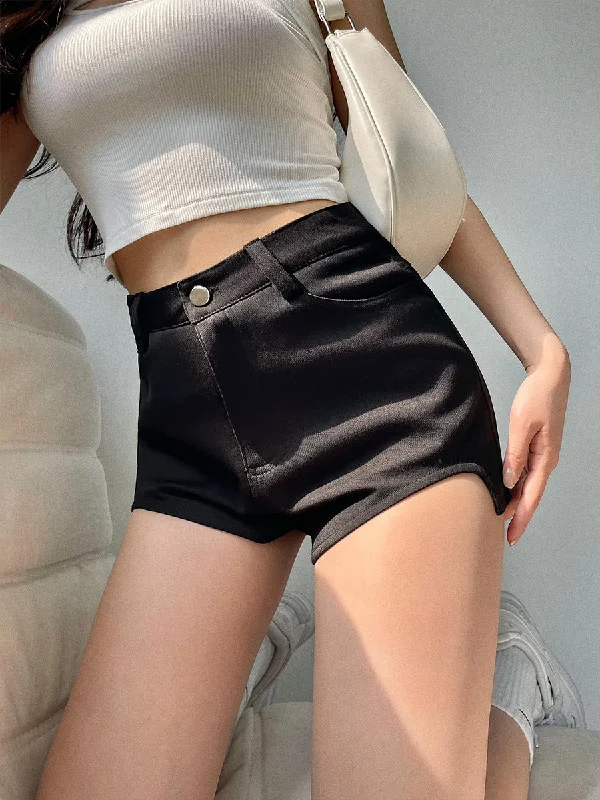 Charlotte Solid Color Wing Cut-Out High Waist Shorts