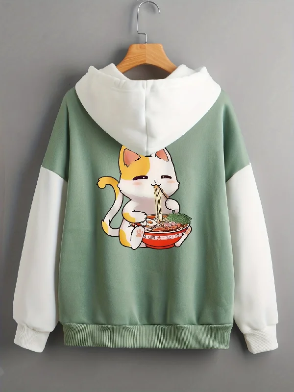 Cute Ramen Cat Hoodie Cozy and Stylish Womens Winterwear