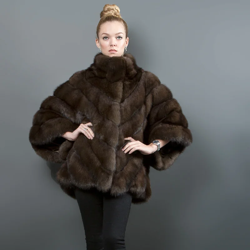 breathable windbreaker women's raincoat -Russian Sable fur Poncho iconic