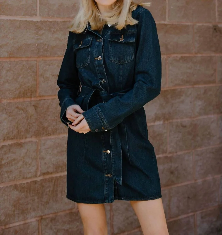 Denim Belted Dress In Blue