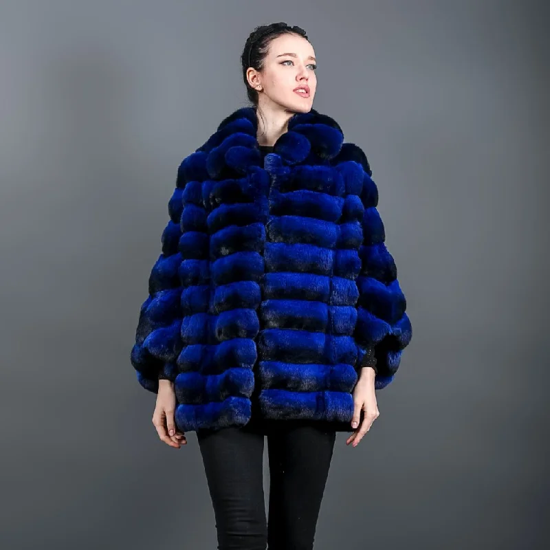 Chinchilla fur women's Poncho Electric-blue