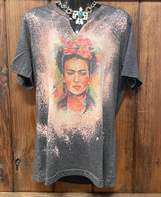 women's t-shirts workout wear -Frida Bleach Wash Short Sleeve T-shirt