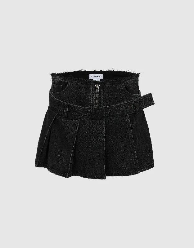 Gradient Pleated Denim Skort