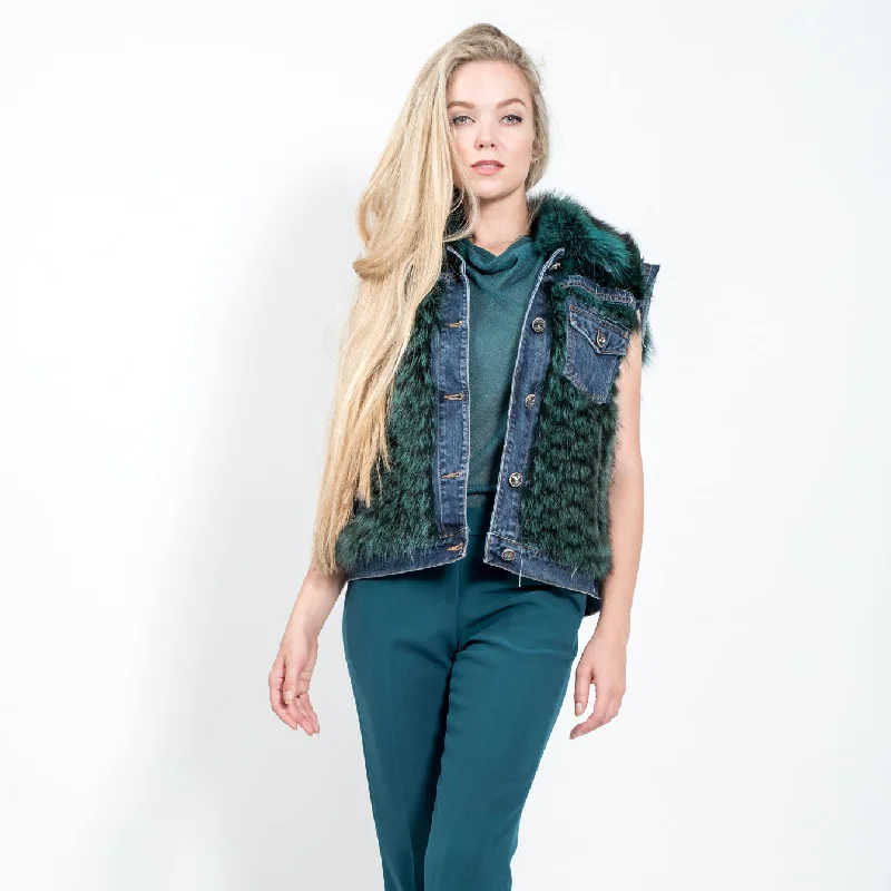 Fox Fur denim luxury vest