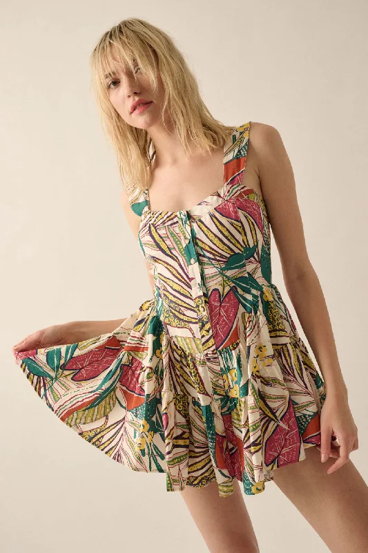 Island Oasis Tropical Floral Fit-and-Flare Romper