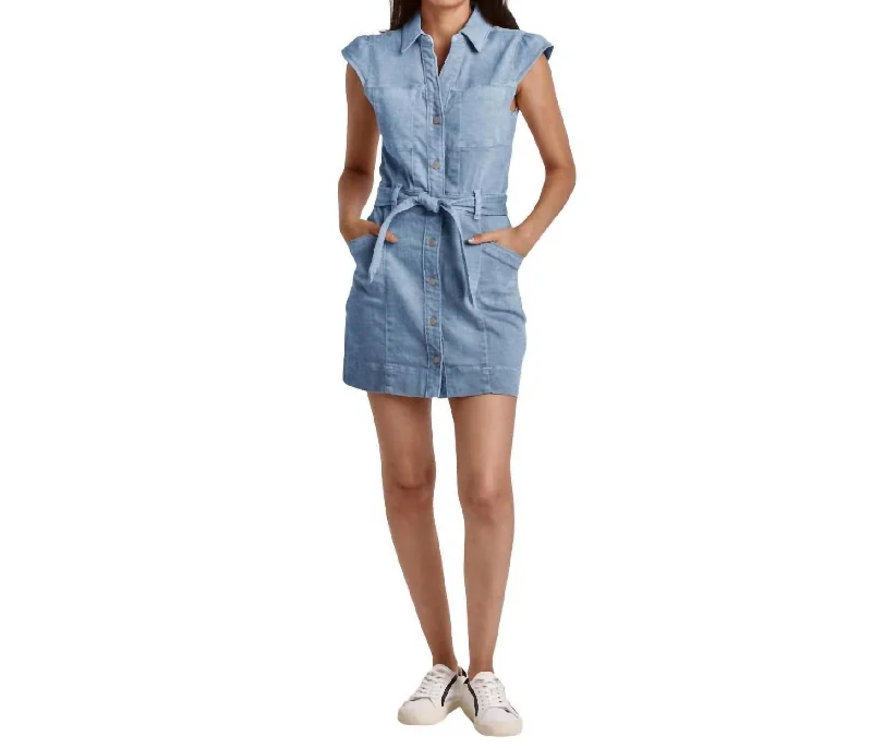 Kate Button Front Denim Dress In Medium Wash