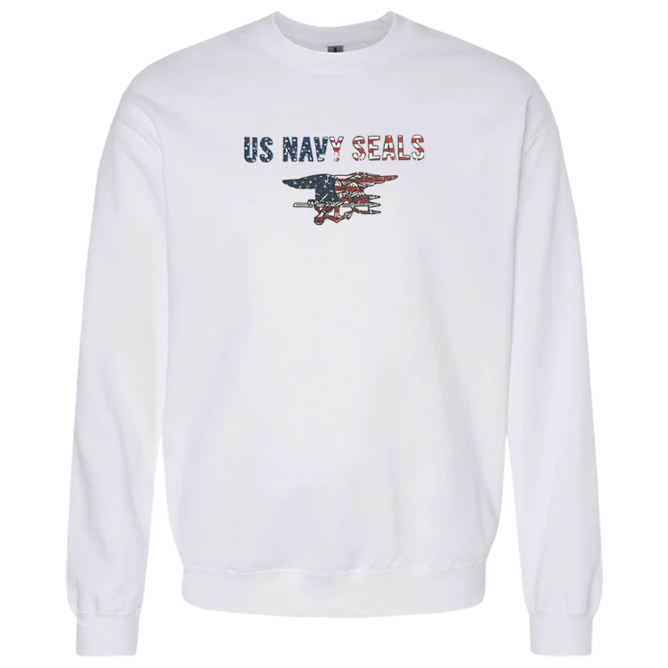 Ladies US NAVY SEALS Trident Flag Crewneck Sweatshirt