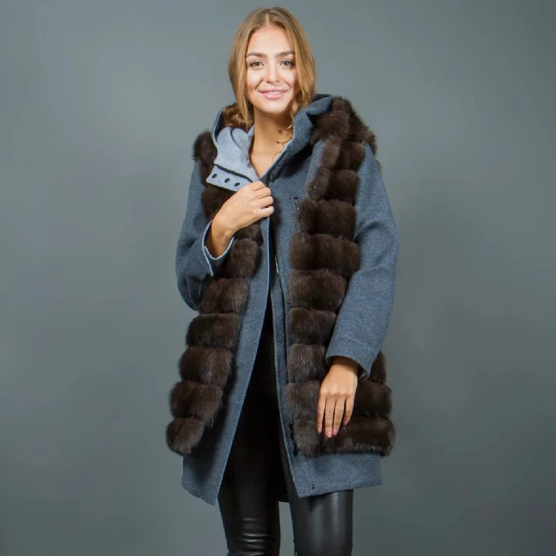 elegant women's raincoat -Loro Piana cashmere Parka and Russian Sable fur vest