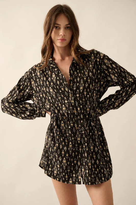 Magic Hour Ornate Floral Button-Up Shirt Romper