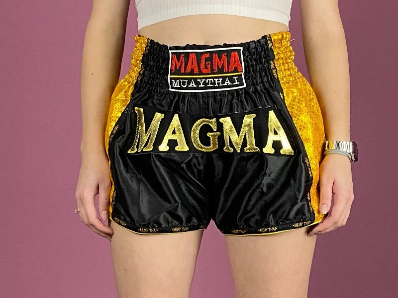 Magma Vintage Women's Muay Thai Boxing Shorts - M Black & Yellow Polyester