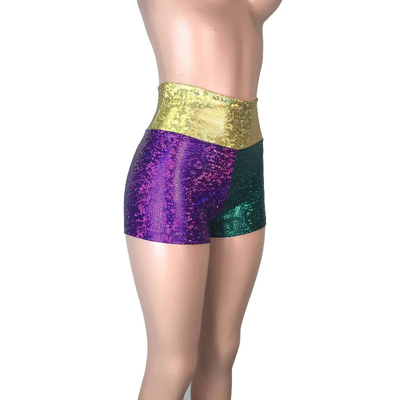 High Waisted Mardi Gras Booty Shorts - Holographic