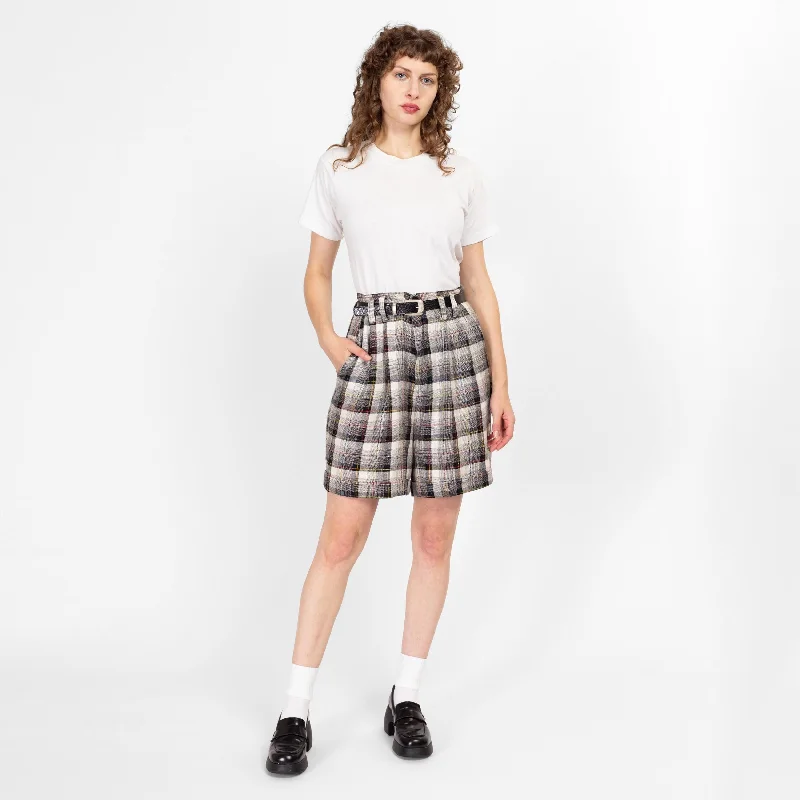 Medium 80s Black & White Plaid Belted Shorts