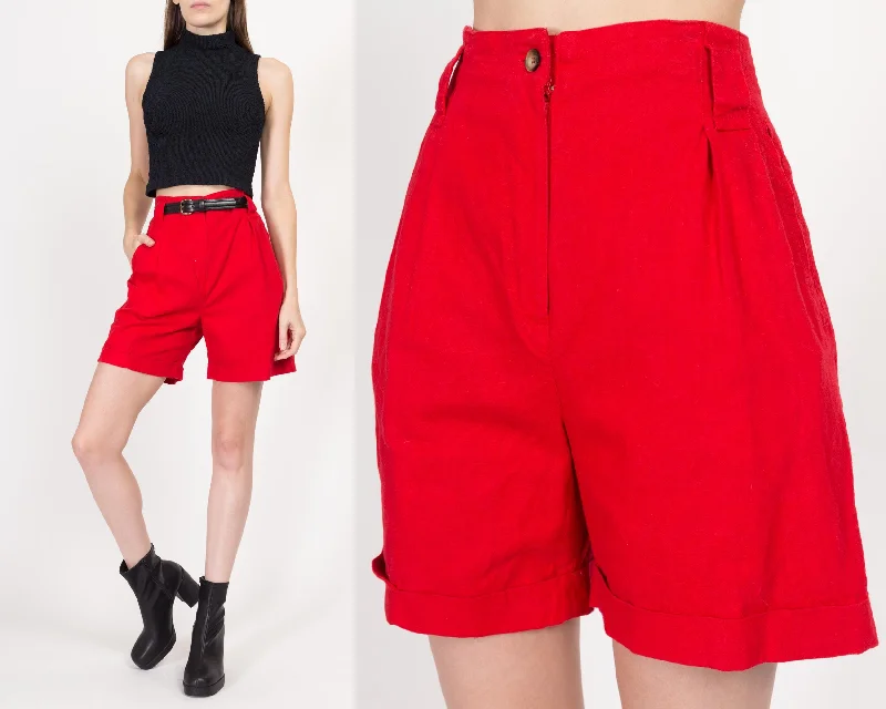 Medium 80s Red High Waisted Linen Blend Shorts 28"