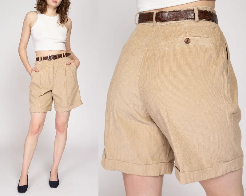 Medium 80s Tan Belted Corduroy Shorts 28" NWT