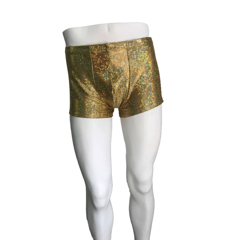 Men's Gold Shattered Glass Holographic Booty Shorts