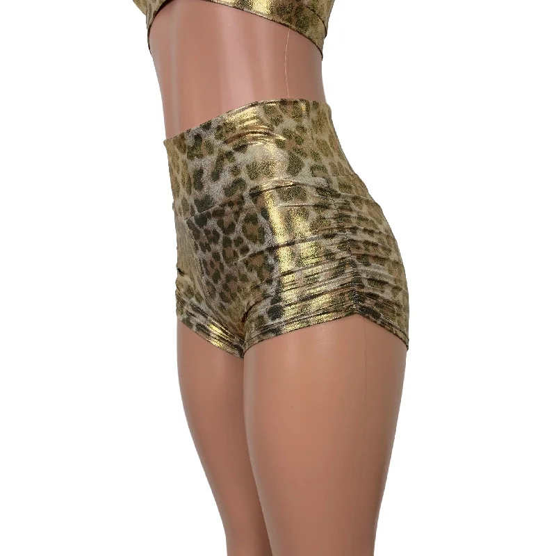 Metallic Leopard Ruched Booty Shorts