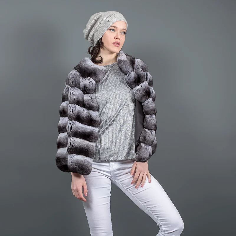 classic women's raincoat -Chinchilla Fur Jacket Natural