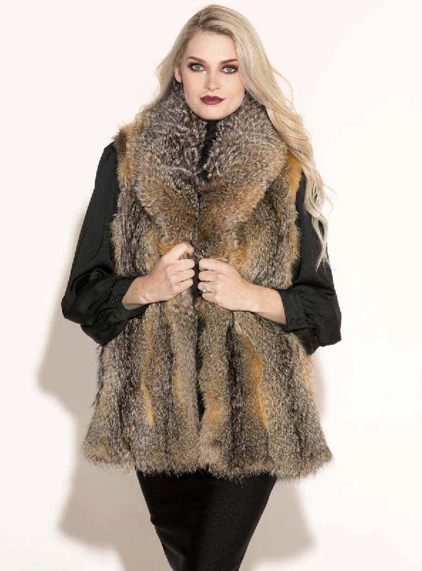 Natural Gray Full Skin Fox Fur Vest with Shawl Collar