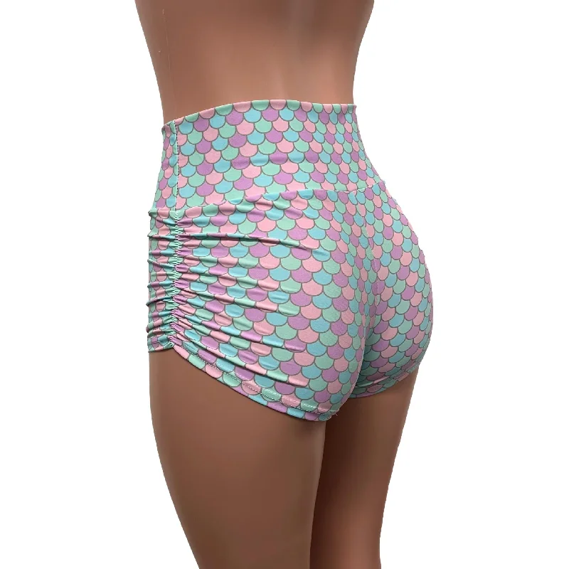 Pastel Mermaid Ruched Booty Shorts - Choose Low-Rise, Mid-Rise, Or High-Waist