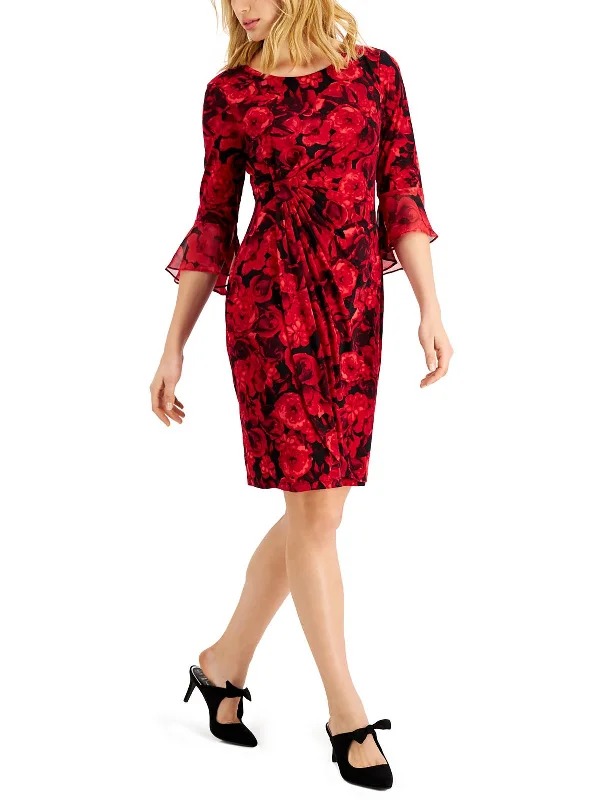 Petites Womens Wedding Guest Floral Print Fit & Flare Dress