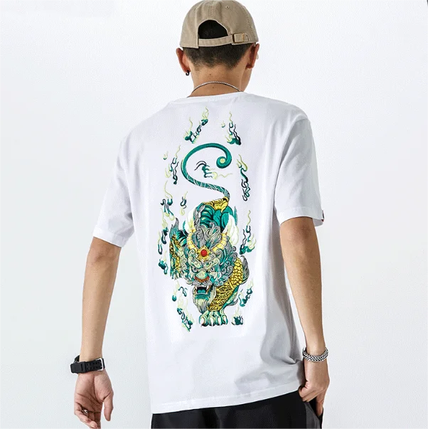 Pi Xiu Embroidery 100% Cotton Short Sleeve Unisex T-shirt