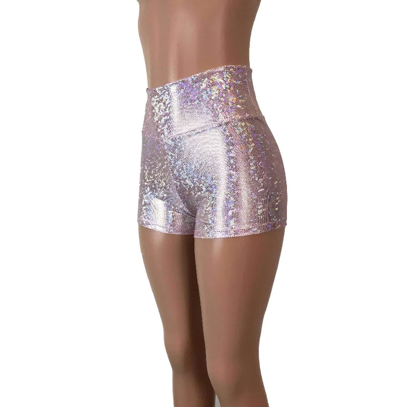 High Waisted Booty Shorts - Light Pink Shattered Glass