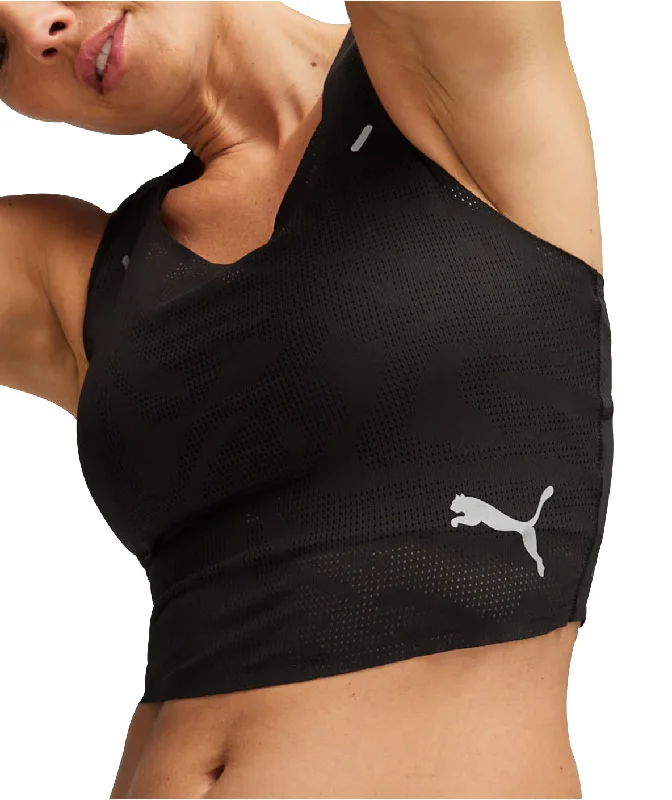 women's t-shirts striped -Puma Run Ultraspun Womens Running Crop Top - Black