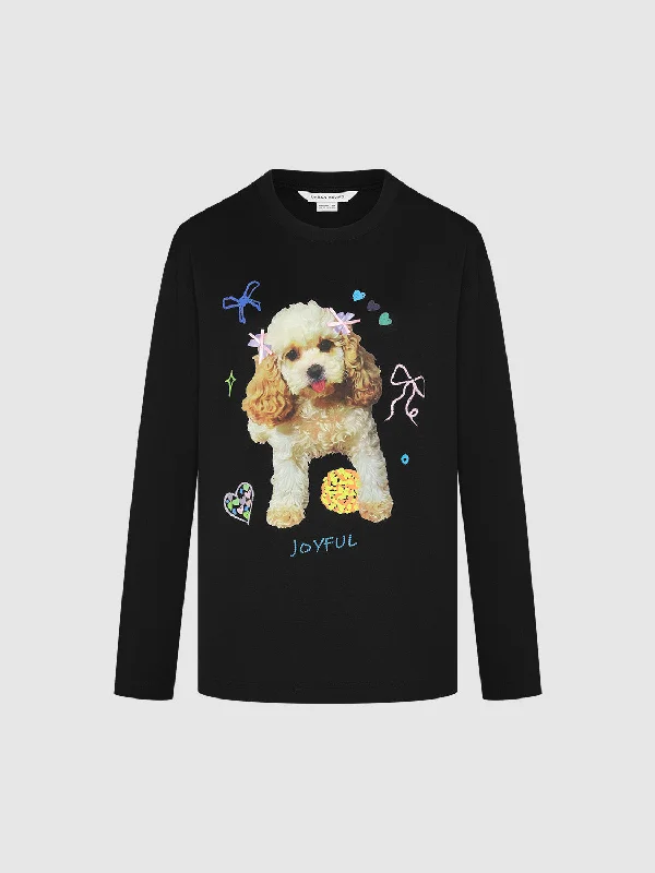 women's t-shirts for layering -Puppy Printed Loose T-Shirts