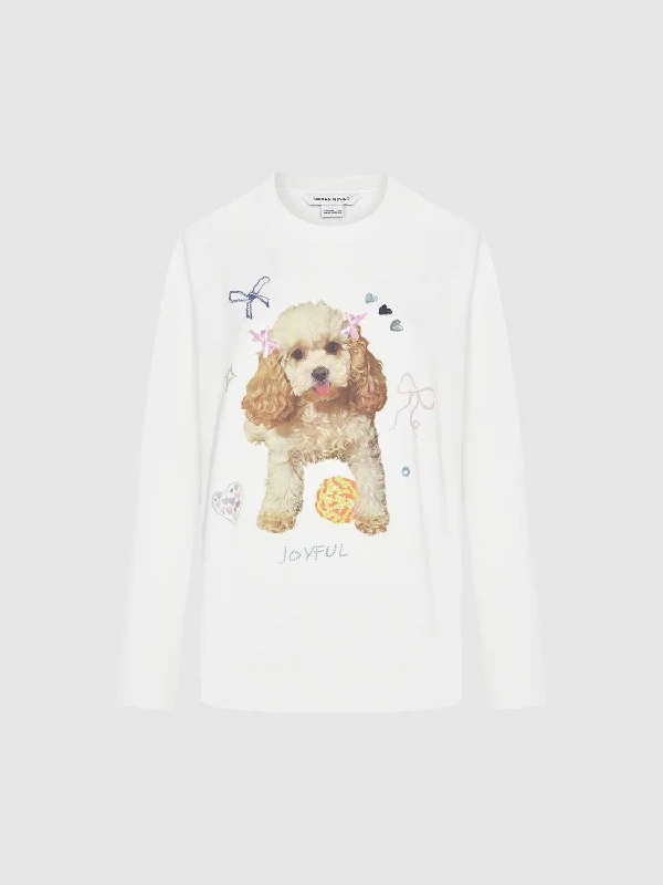 women's t-shirts for fall -Puppy Printed Loose T-Shirts