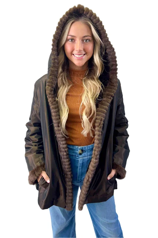 Reversible Sheared Mink Fur Jacket with Hood