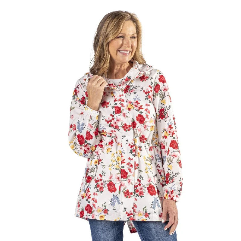 Rose Floral Hooded Drawstring Raincoat