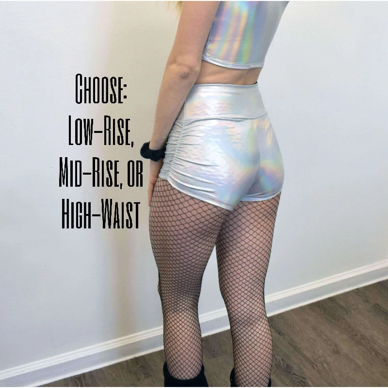 Ruched Booty Shorts - Opal Holographic