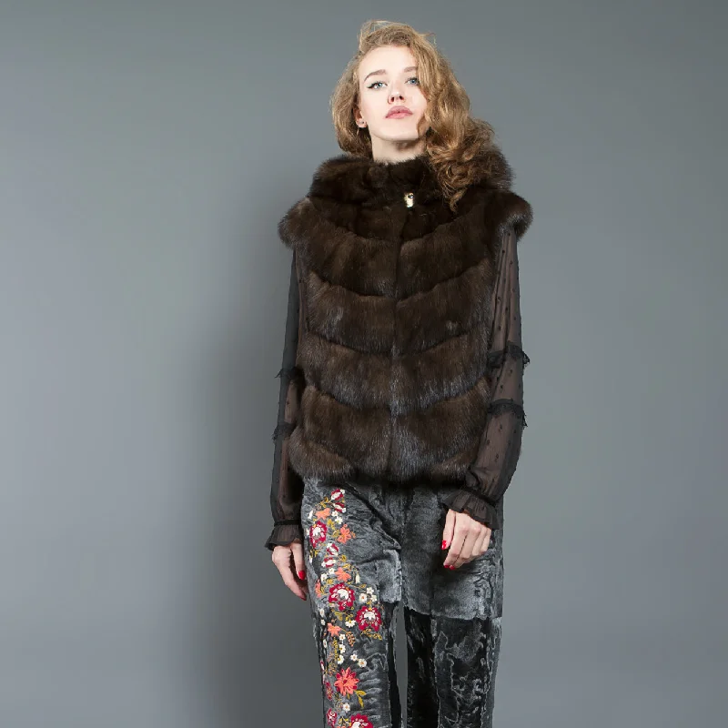 Russian Sable Fur vest with Hood luxury Gstaad