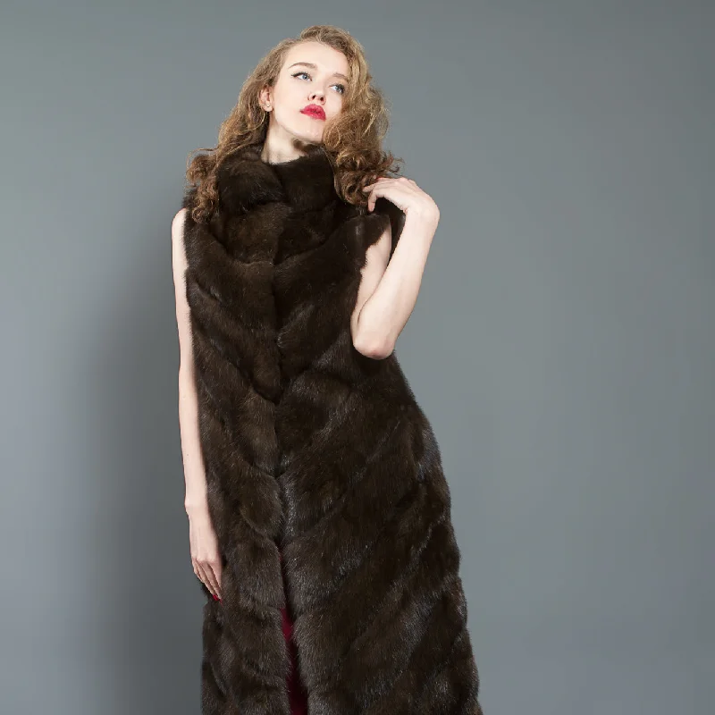 workwear women's raincoat -Long Sable Fur Vest luxury