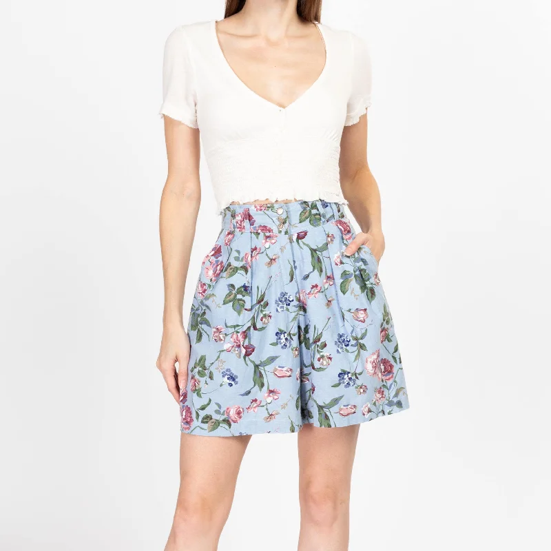 Sm-Med 90s Blue Floral Print Shorts