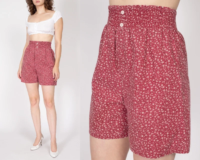 Sm-Med 90s Red Calico Floral Summer Shorts