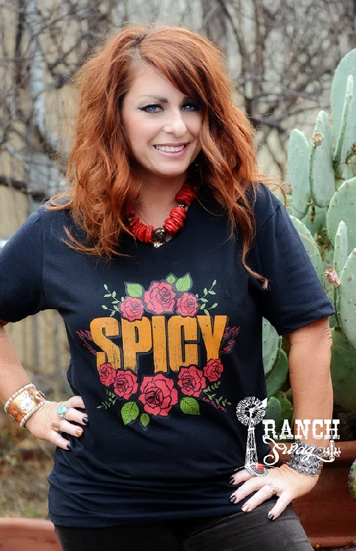 women's t-shirts wrinkle-free -Spicy T-Shirt with Roses