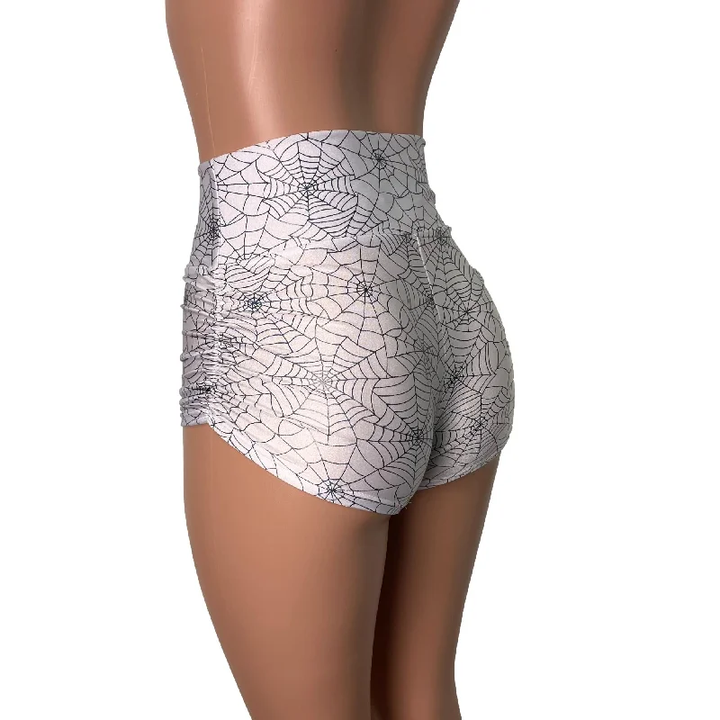 Spider Web Ruched Booty Shorts - Choose Low-Rise, Mid-Rise, Or High-Waist