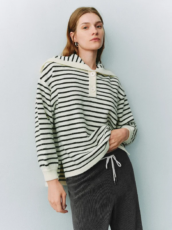 Striped Lapel Knitted T-Shirts