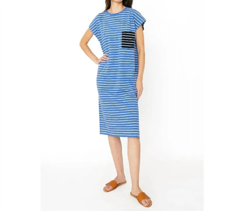 The Honor Dress In Denim White Stripe