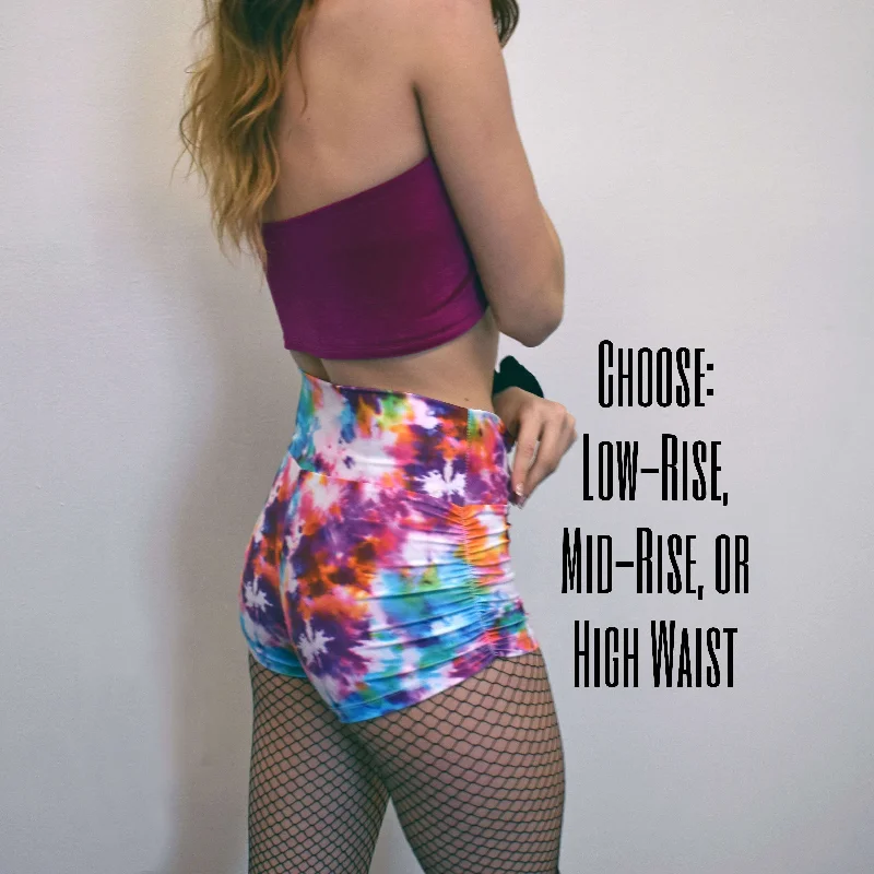 Ruched Booty Shorts - Tie Dye Blitz