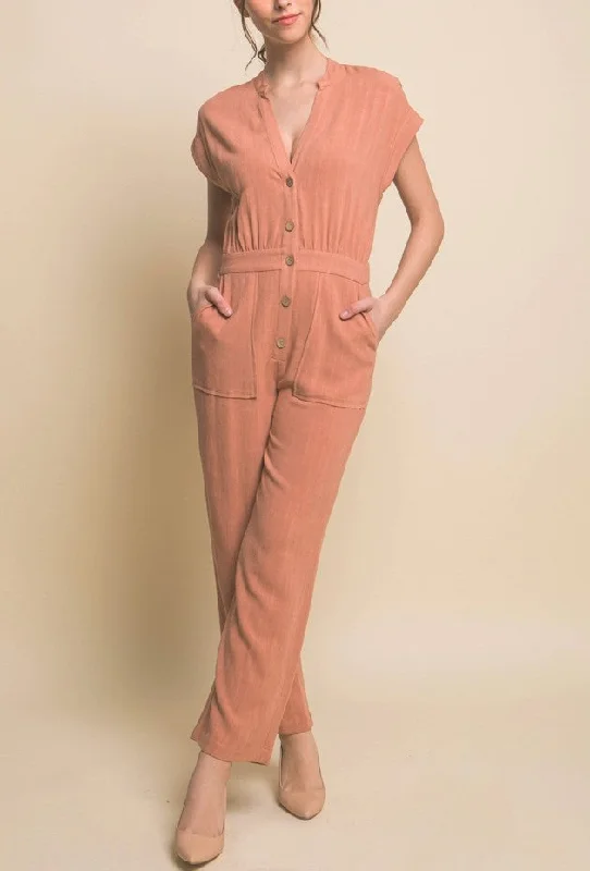 Vibes Linen Jumpsuit in Soft Coral FINAL SALE