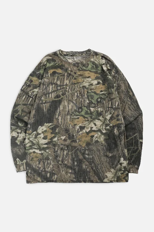 women's t-shirts printed -Vintage Camo Long Sleeve Tee - L