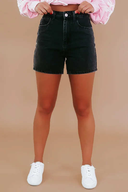 Daily Wear Denim Mom Shorts, Black