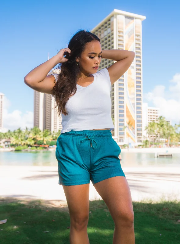 WOMEN'S DARK GREEN MESH SHORTS