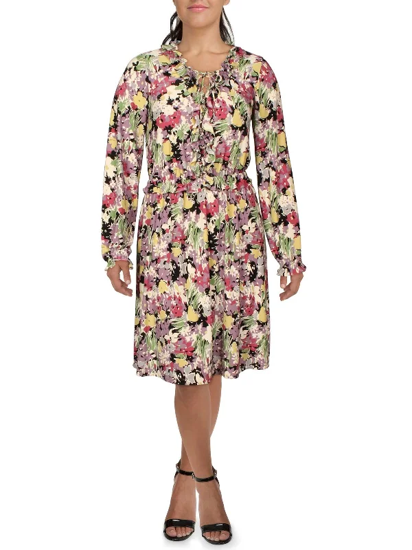 Womens Floral Print Knee-Length Fit & Flare Dress